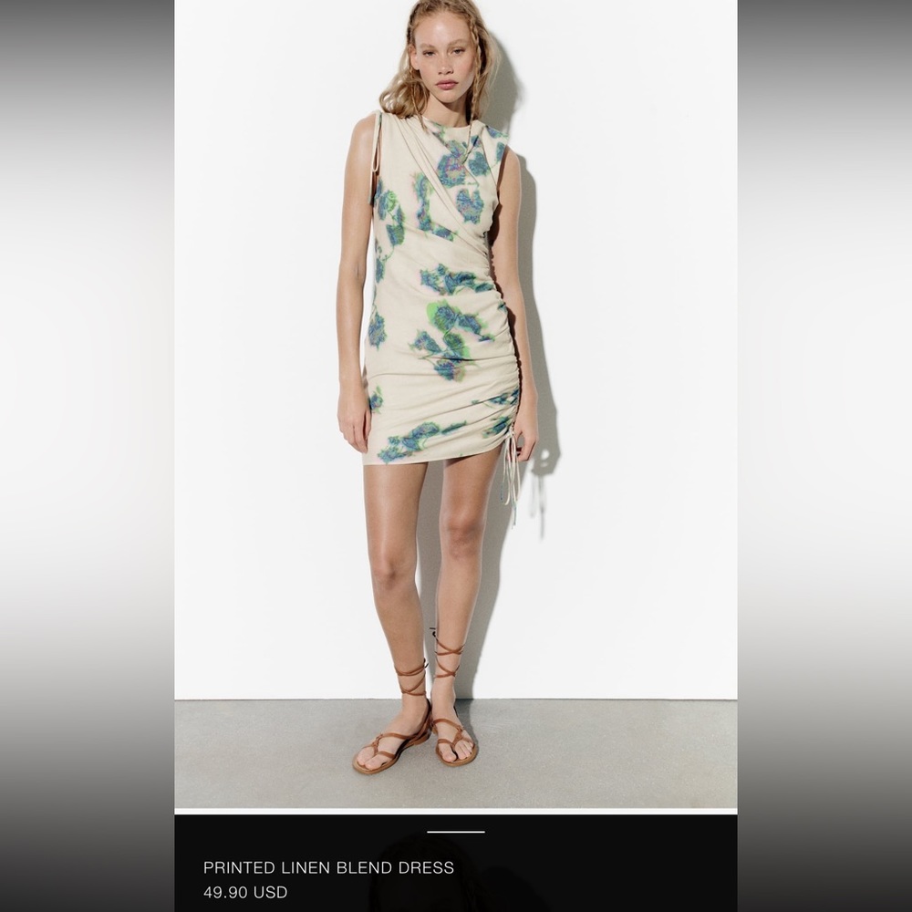 Printed linen floral mini dress